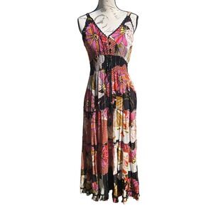 ME‎ 2 Magic 16G Maxi Dress Floral Print Smocked Waist Tiered Skirt XL